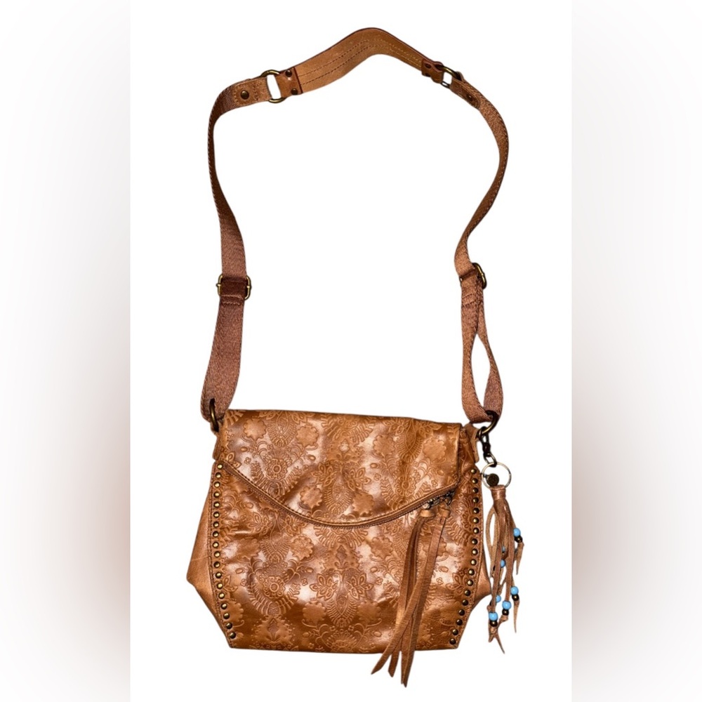 The Sak Brown Embossed Leather Crossbody Bag